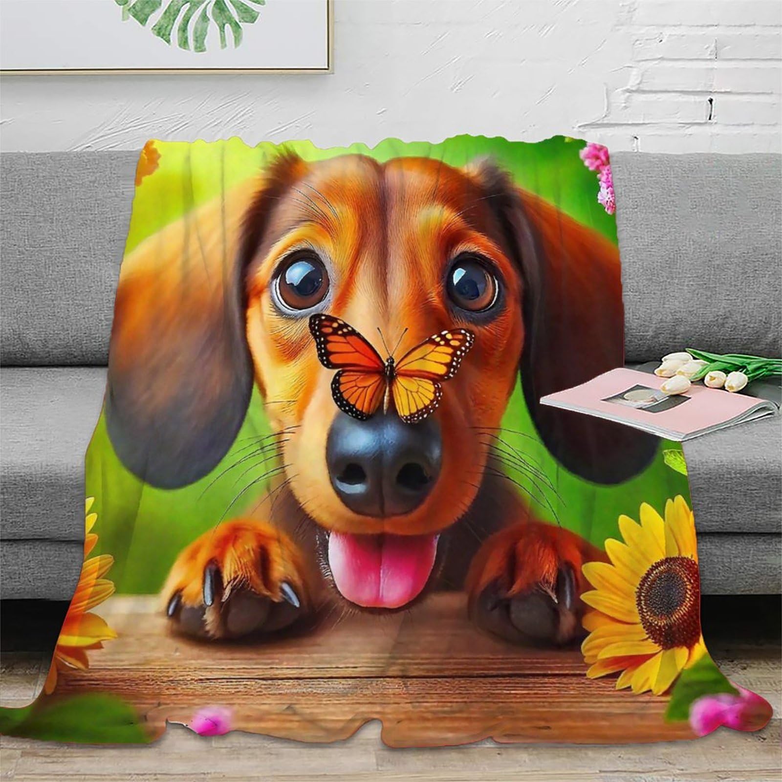 Couverture Chien 3D plaid chaud microfibre couverture lit canapé 180x200cm