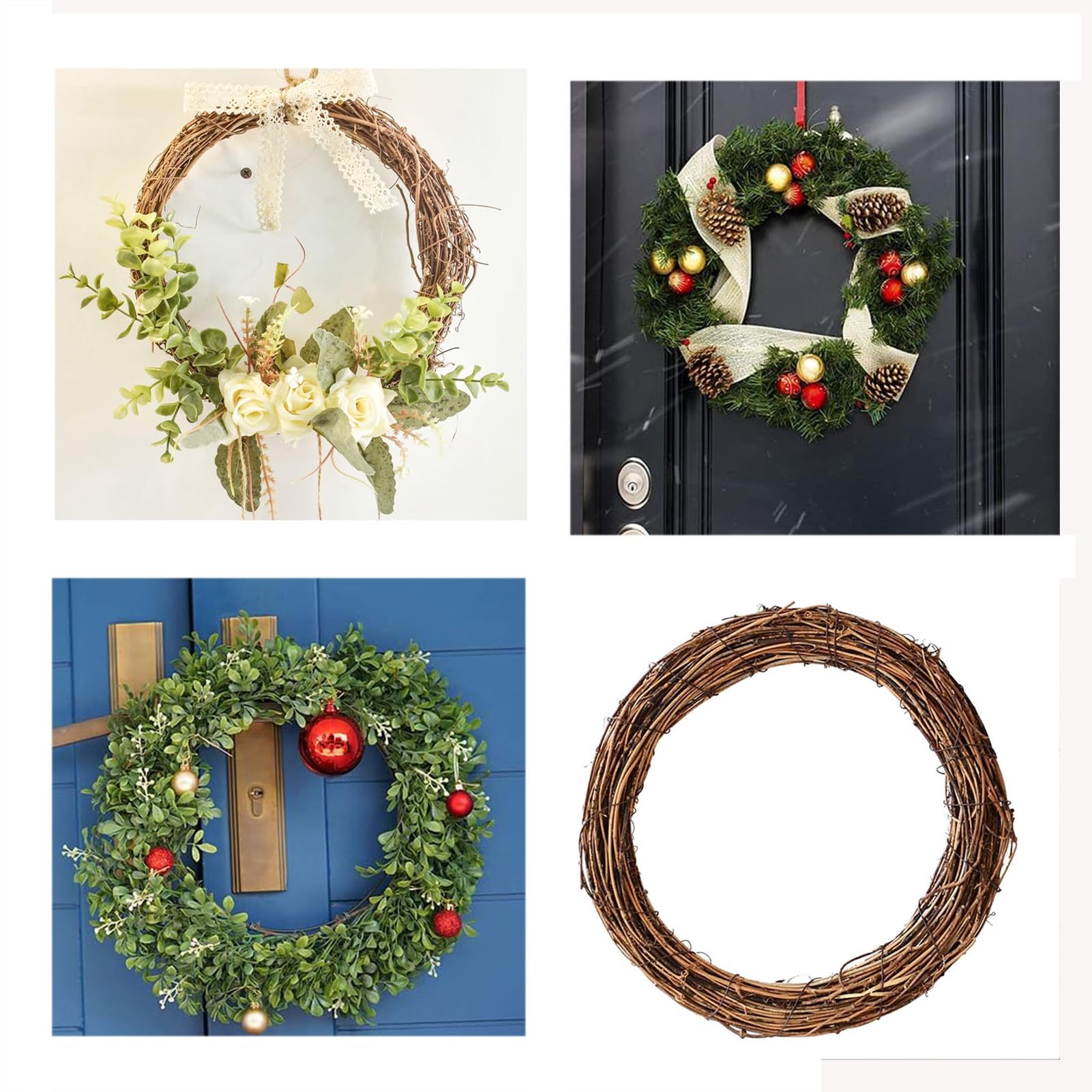 Lot De 2 Couronnes En Osier Naturel - Diamètre 25 Cm, Rotin Tressé Main - Décoration Porte, Noël, Artisanat - 10
