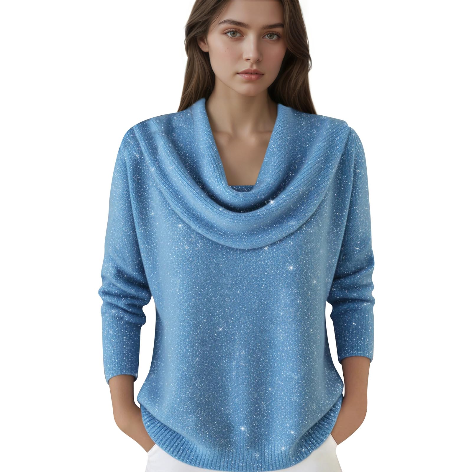 Sweaters for Women Plus Size Cozy Cowl Neck Knit Sweater Fall Winter Clothes Casual Loose Tops Sparkly Long
