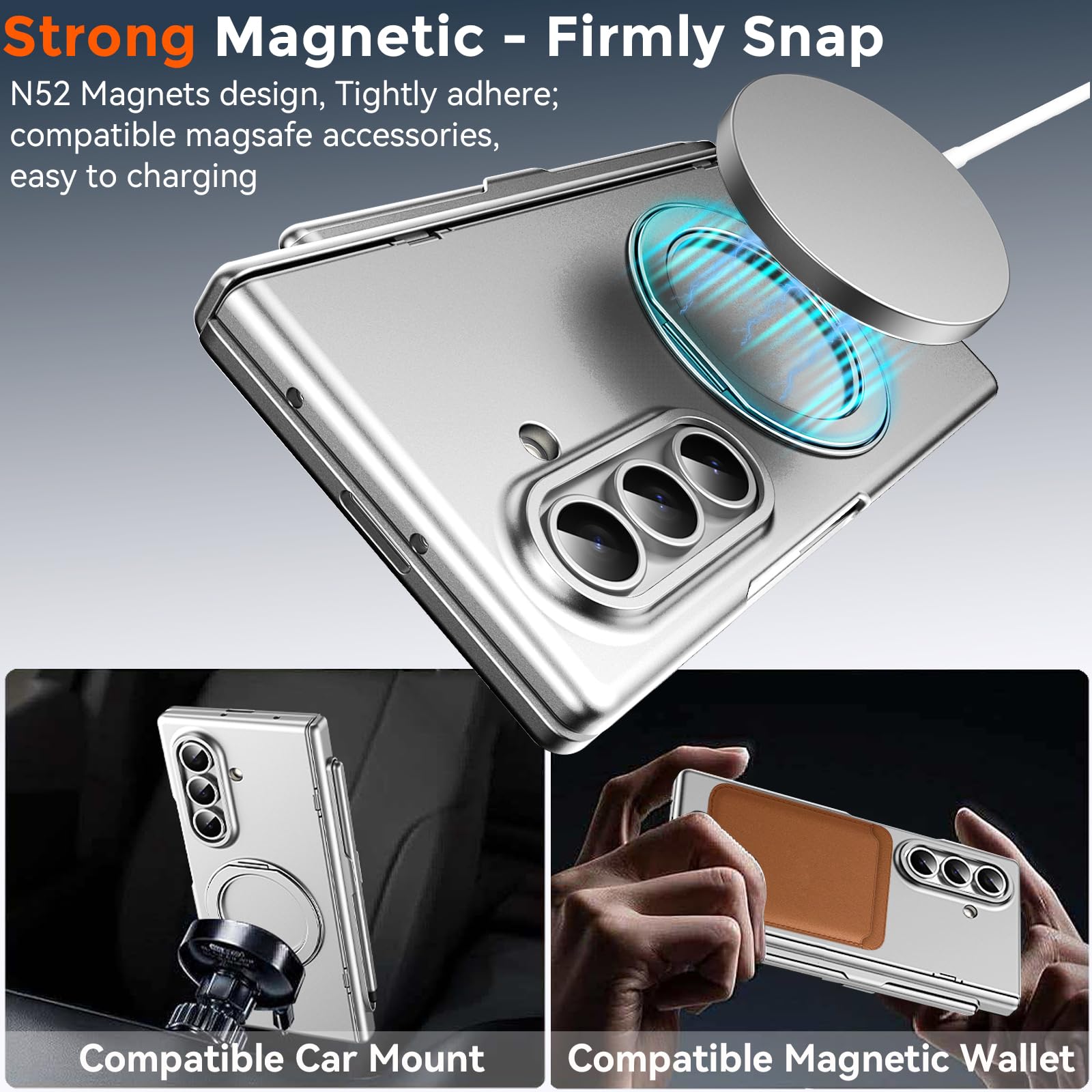 Custodia per Samsung Galaxy Z Fold 8 con portapenne e pennino capacitivo, compatibile con Magsafe anello di rotazione magnetico con cavalletto protezione dello schermo copertura completa
