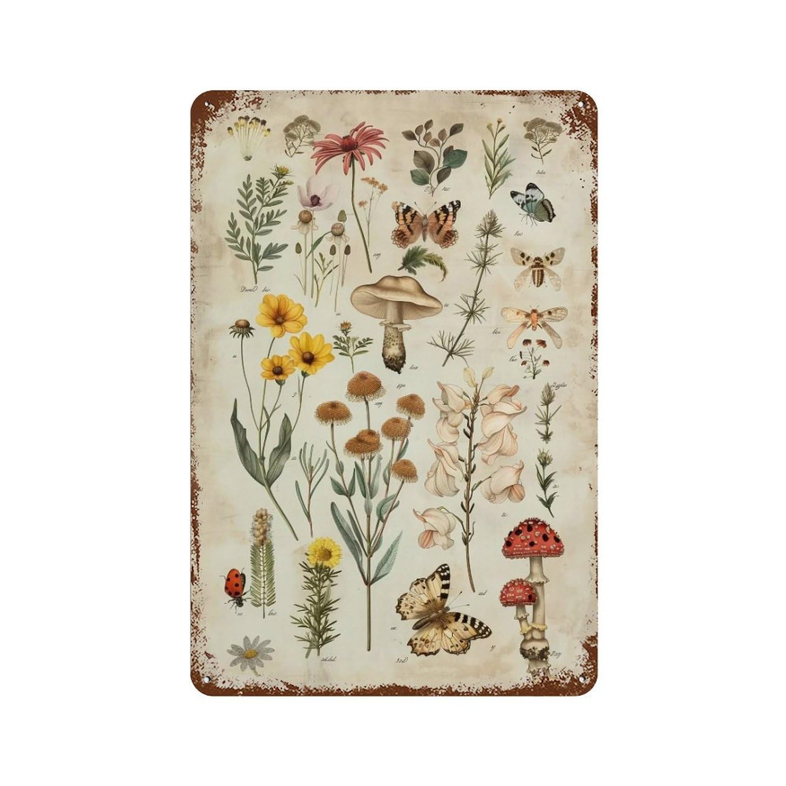 HDURYEYRYY Antique Botanical Mushroom Butterfly 04 Wall Retro Iron Vintage Art Metal Tin Sign Poster Modern Home Cofffee Club Art Bar Shop Decor 30x20cm