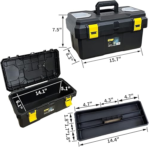 Miniatura 6 de Deli Caja de herramientas, caja de herramientas portátil de 18 pulgadas, caja de herramientas de plástico con asa, caja de almacenamiento de