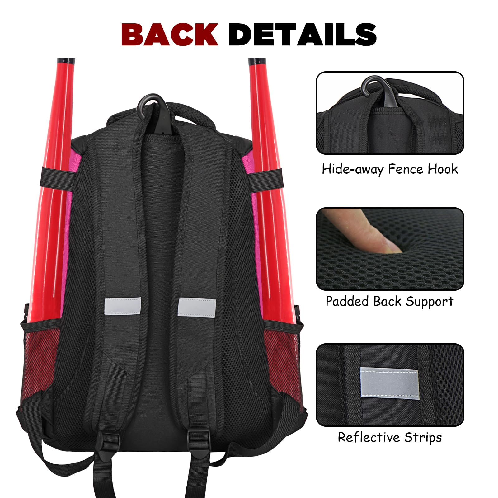 Goloni Youth Baseball Bag,Softball Bag with Shoes Compartment,Baseball Backpack with Fence Hook for TBall Bat & Equipment