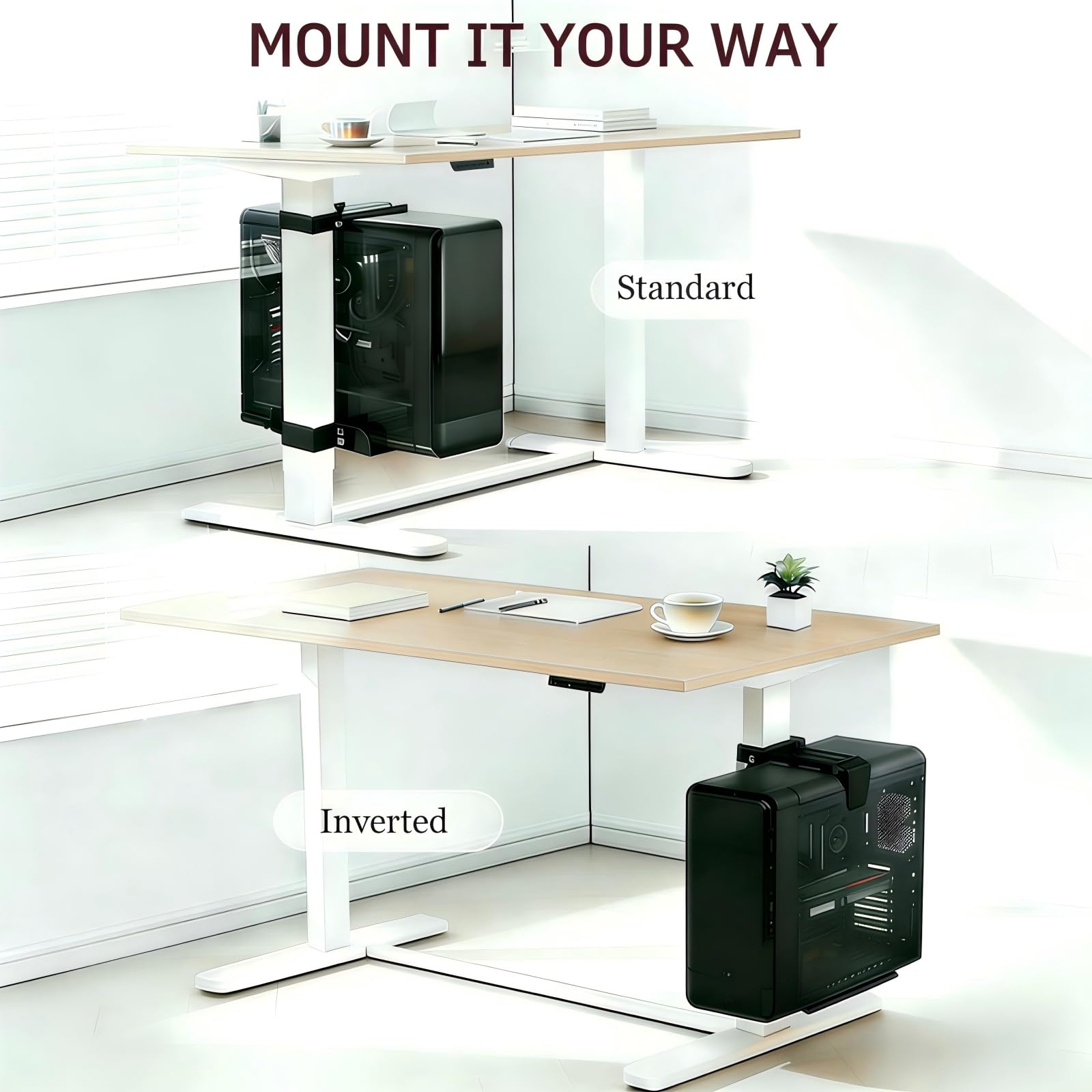 Supporto regolabile per PC sotto la scrivania senza forare, compatibile con scrivanie rialzabili, carico massimo 18 kg (40 lbs), facile installazione. (Nero, 80 * 50)
