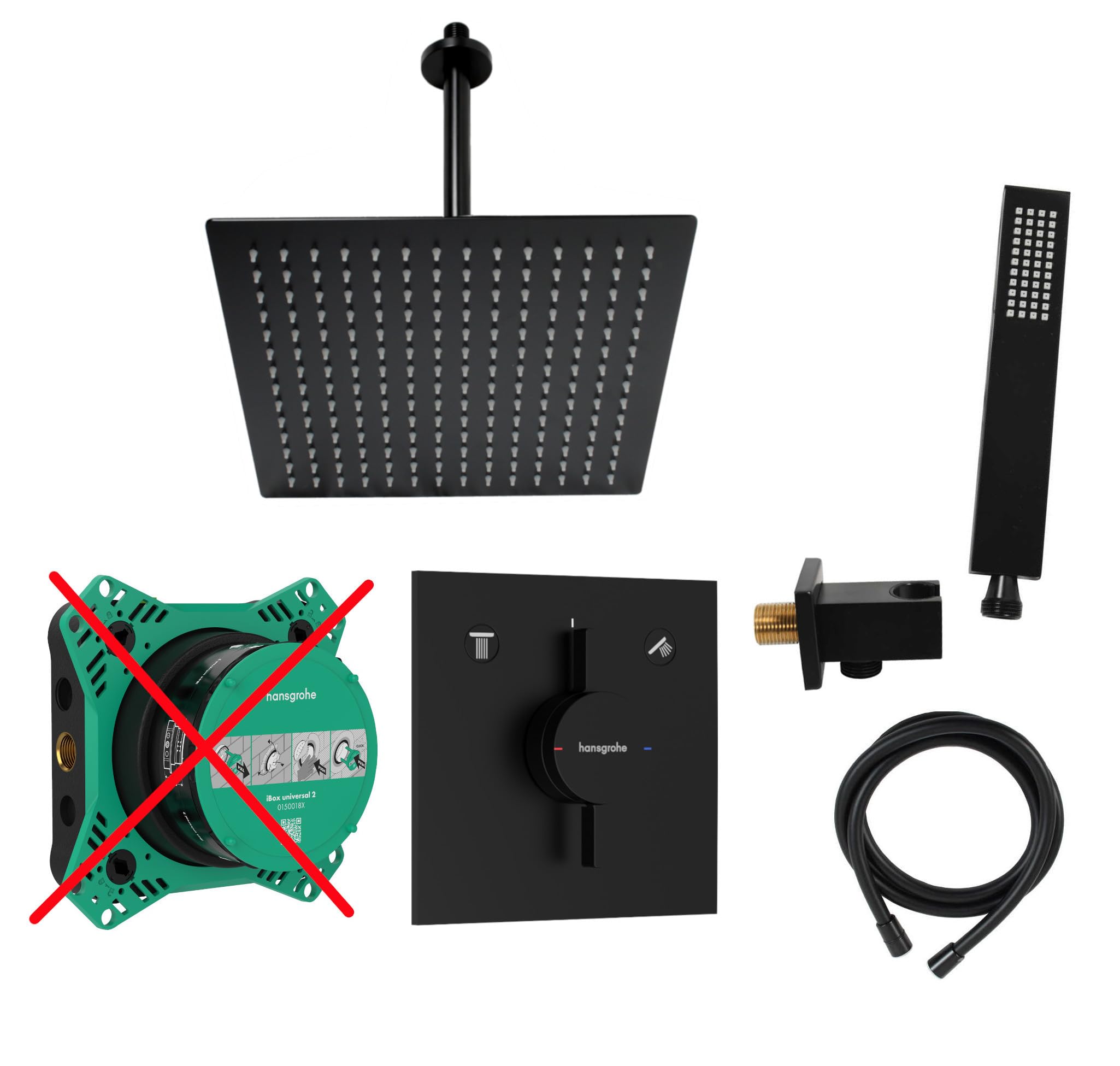 vanvilla Duschsystem Unterputz mit Duscharmatur Hansgrohe schwarz HGS202ob