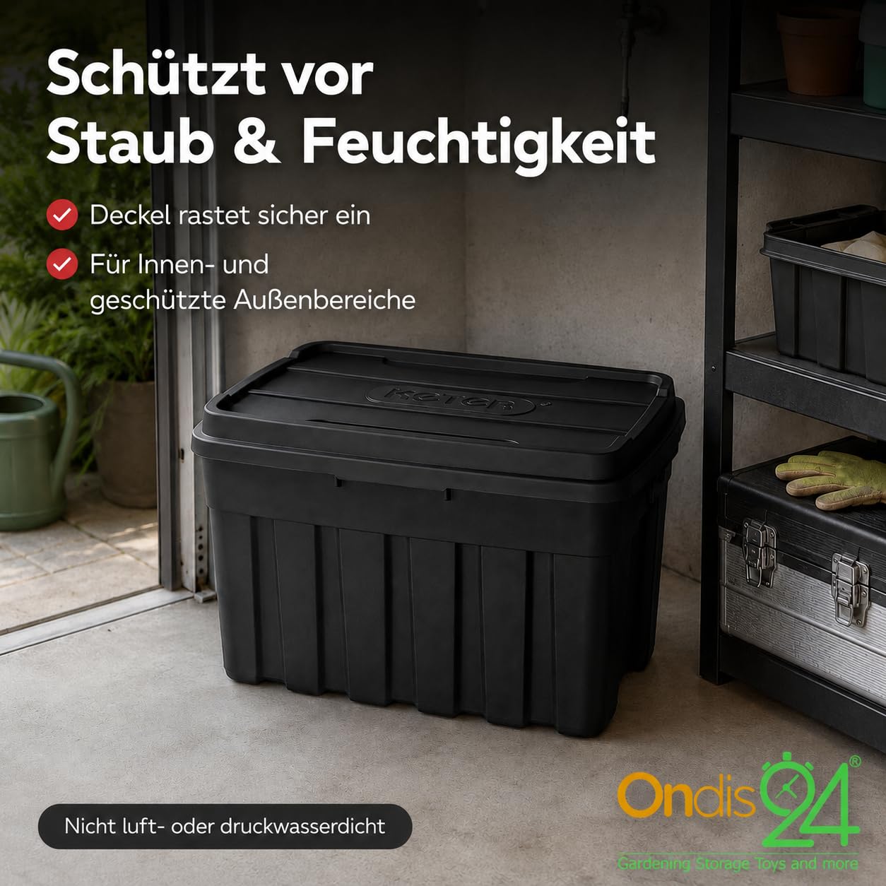Ondis24 Scatola portaoggetti con coperchio, 140 l, 77 x 42 x 66 cm, impilabile con coperchio, stabile, impilabile, in plastica, per proprietari di case, genitori, appassionati di fai da te, forniture