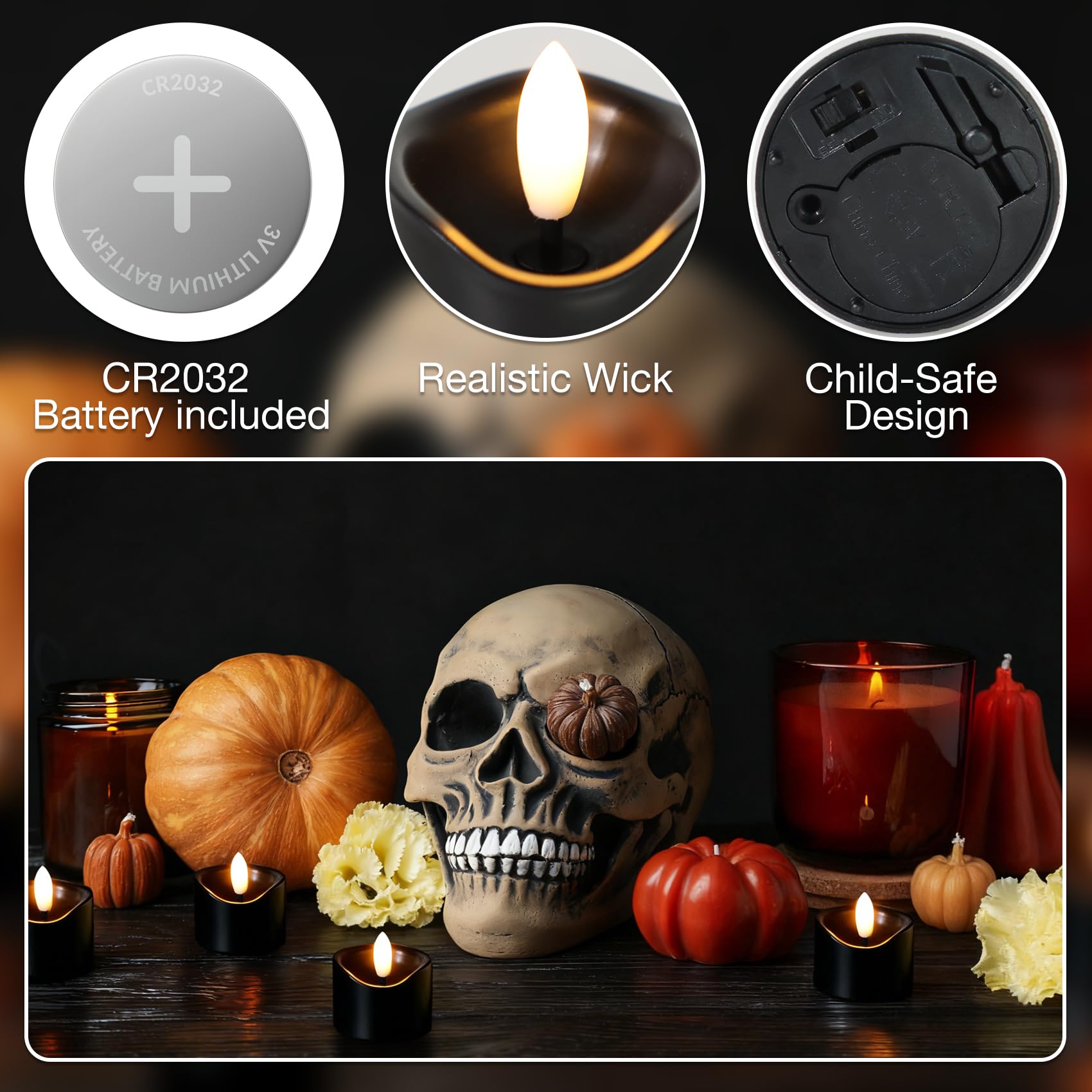 Confezione da 48 candele tealight senza fiamma, funzionamento a batteria, realistiche, tremolanti, candele votive LED per matrimoni, Halloween, feste, decorazioni per la casa