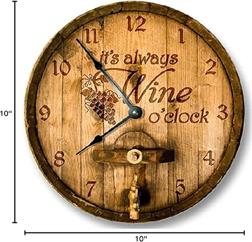 Miniatura 2 de ArogGeld Its Wine O'clock - Reloj de pared con tapa de barril impreso de madera, vintage, silencioso, no 10 pulgadas, funciona con pilas, redondo,
