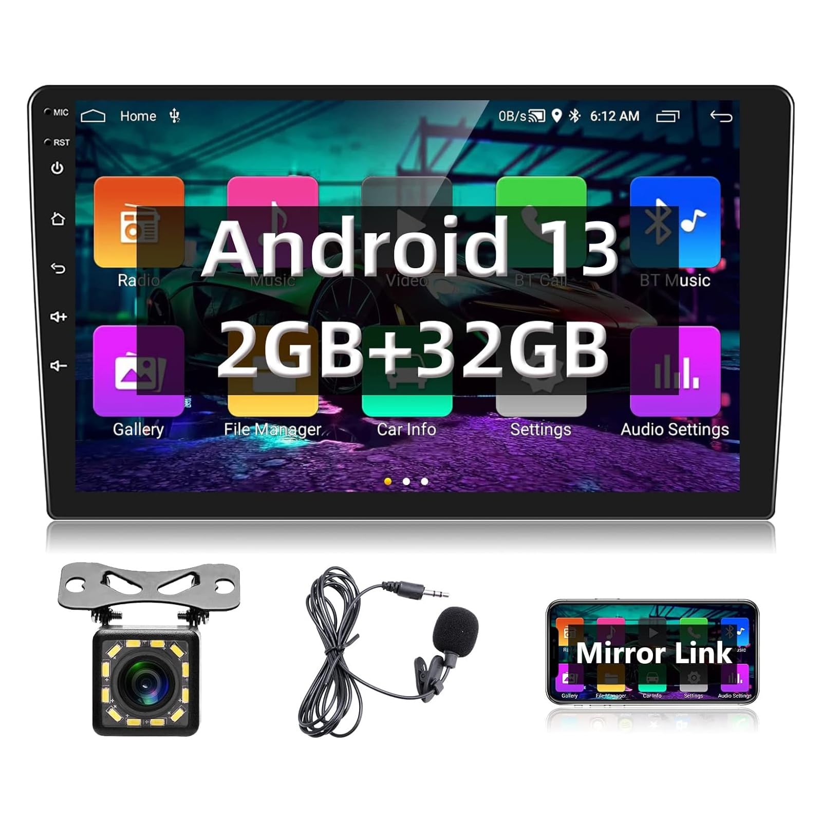 Podofo Radio de Coche Doble DIN Android con GPS Navi, Bluetooth, 24 Escritorios Temáticos 2 DIN Estéreo de Coche con Pantalla de 9 Pulgadas con WiFi, FM/RDS, Cámara Trasera (2+32G)