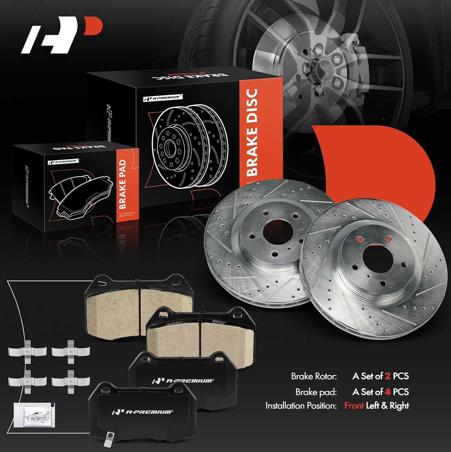 A-Premium 12.76 in (324 mm) Front Drilled and Slotted Disc Brake Rotors + Ceramic Pads Kit Compatible with Select Nissan and Infiniti Models - G35 2003-2004, 350Z 2003-2008, 6-PC Set