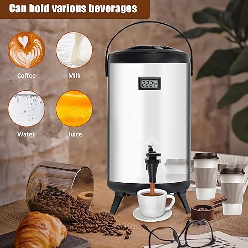 Vista 14 de Dispensador de bebidas aislado, dispensador de bebidas calientes de acero inoxidable 304 grueso de grado alimenticio, urna de agua caliente y fría