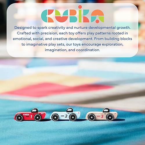 Vista 8 de CUBIKA Wooden Racing Cars Set – Montessori Toy for Toddlers Ages 18 Months+ – 3-Pack Wooden Race Cars for Toddlers – FSC-Certified Wood, German