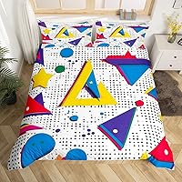 Vista 30 de Juego de funda de edredón estilo Memphis, tamaño matrimonial, diseño abstracto colorido con puntos funky para niños y niñas, funda de edredón