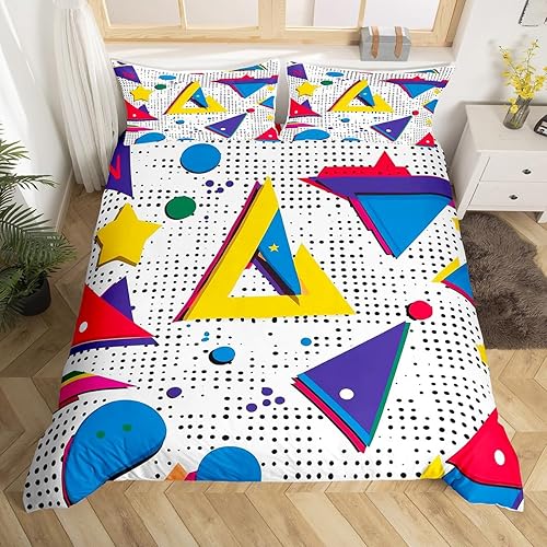 Miniatura 30 de Juego de funda de edredón estilo Memphis, tamaño matrimonial, diseño abstracto colorido con puntos funky para niños y niñas, funda de edredón