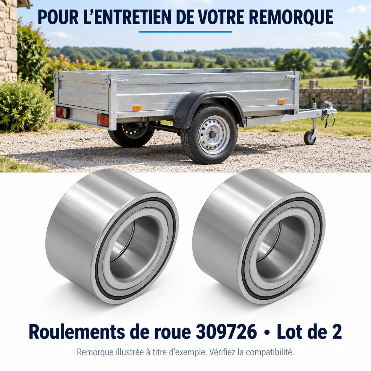 Lot de 2 Roulements de Roue 309726, 34 x 64 x 37 mm, Compatible avec Ifor Williams P6, AL-KO 605124 et Knott 45887.10, pour Remorque