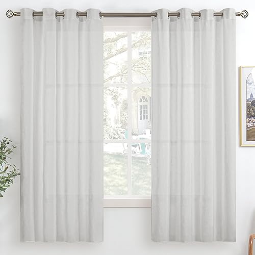 BGment Light Grey Sheer Curtains 63 Inch Length for Living Room, Grommet Light Filtering Semi Sheer Window Drapes Casual Textured Privacy Opaque Panels, 2 Panels (Each 52 x 63 Inch, Light Grey)