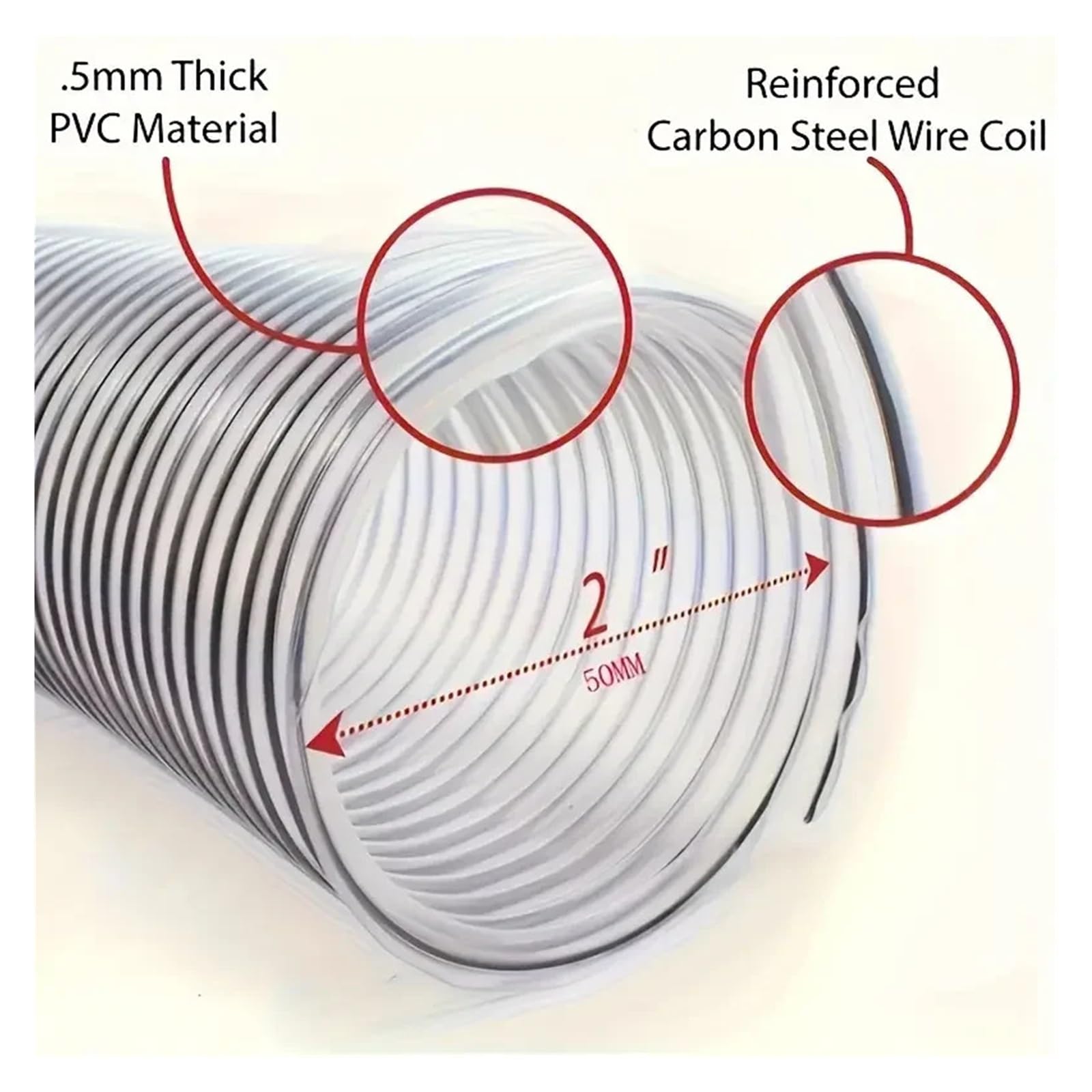 Generico Tubo flessibile in PVC da 50 mm for aspirapolvere, estrattore di polvere industriale, soffietto for lavorazione del legno, tubo raccolta trasparente(3 m)