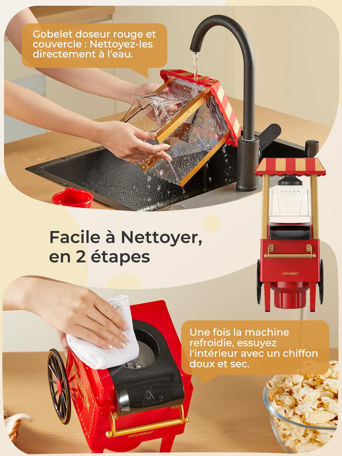 3,5L Machine a Pop Corn, HOUSNAT 1200W Machine à Popcorn à Air Chaud, Popcorn Allégé Sans Huile, Popcorn Prêt en 3 Minutes – Idéal pour la Famille et les Soirées Entre Amis