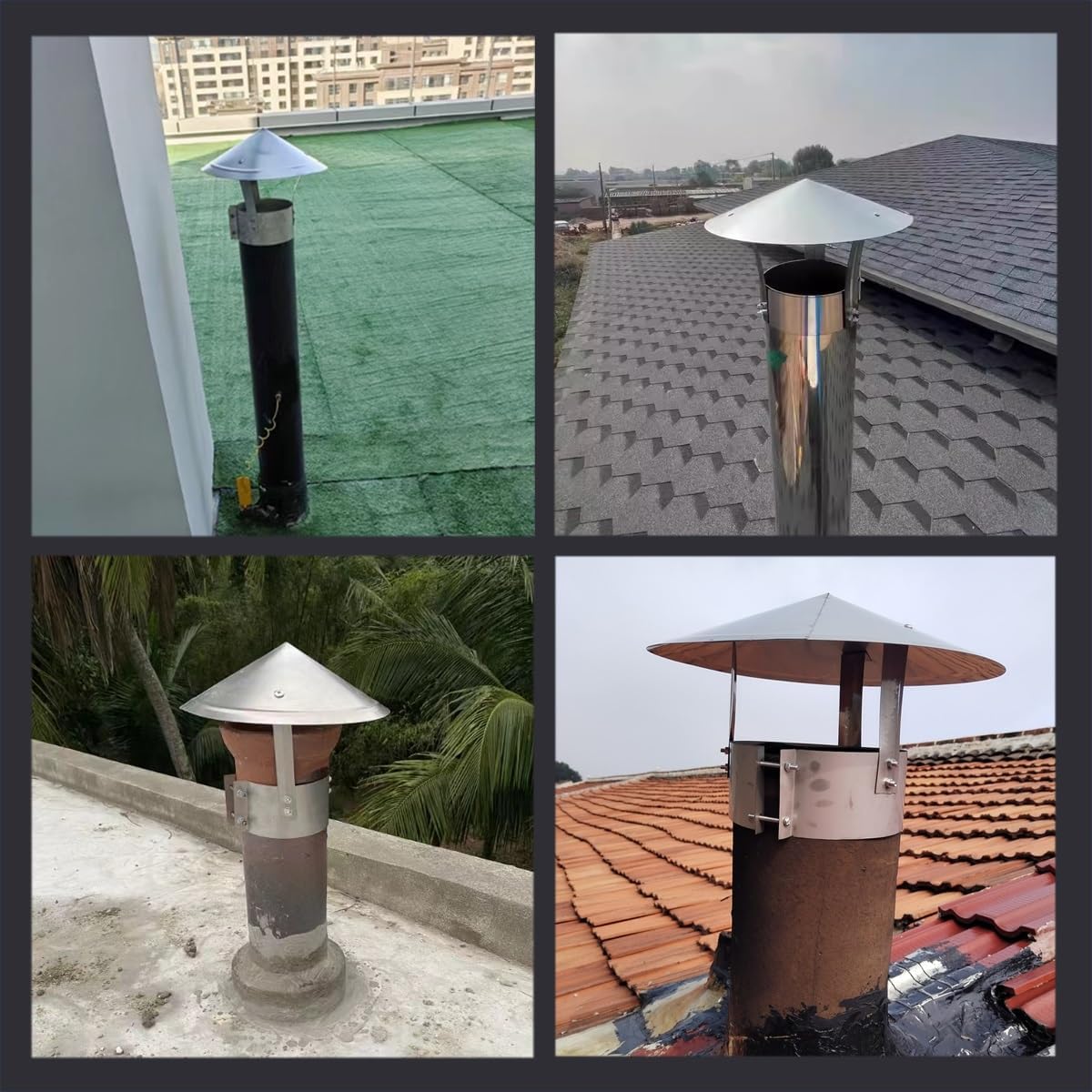 Chimney Cap 304 Stainless Steel Cover Fireplace Flue Caps Rain Cowl for Outdoor Protection Easy Install Adjustable(180mm/7in)
