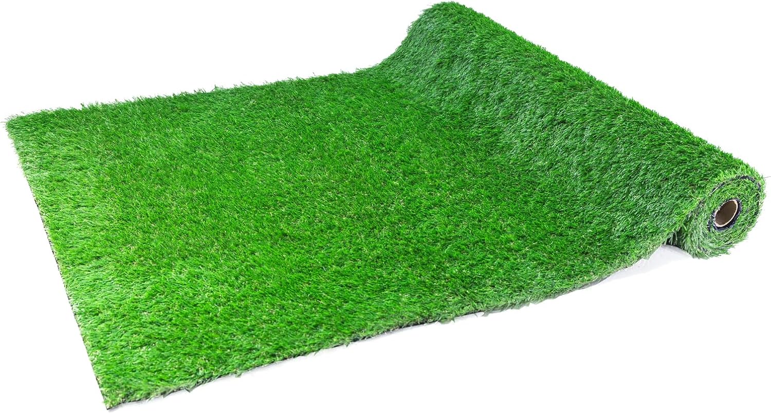 ( 2 Pack 3.3x10ft Artificial Grass Realistic Synthetic Thick Fake Grass Rug Astroturf Carpet for Dogs Indoor Outdoor Lawn Mat Landscape with Drainage Holes, Green (2pack)
