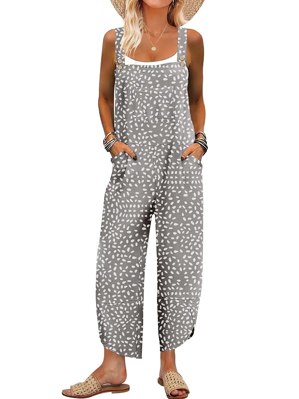 ANRABESS Overalls for Women Casual Summer Capri Jumpsuits Adjustable Straps Loose Fit Bib Overalls Spring Vacation Clothes Khaki Polka Dot X-Large by ANRABESS - Used condition - US$33.43