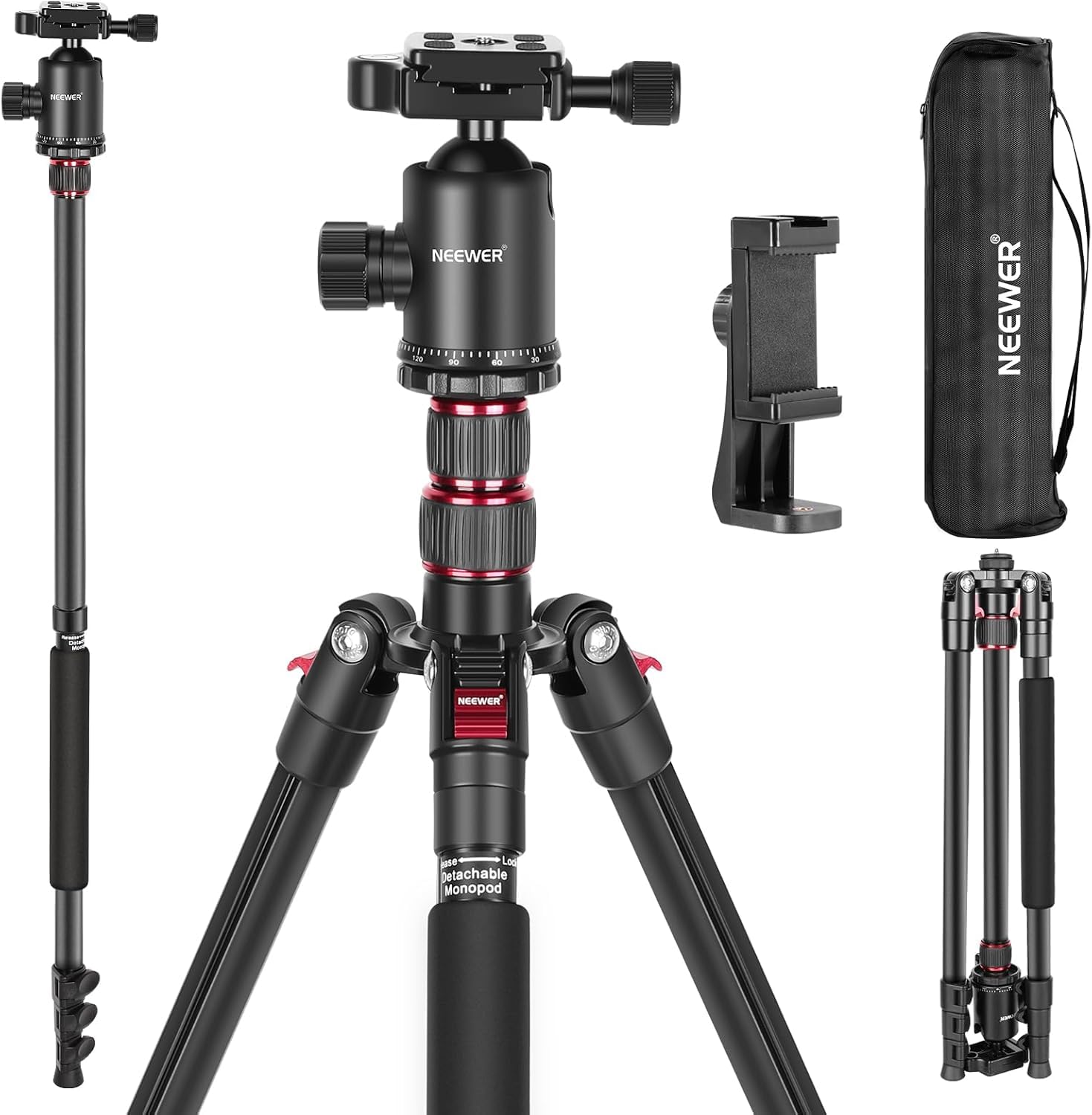 NEEWER 77" Kamerastativ Einbeinstativ für DSLR, Smartphone mit 360° Panorama Kugelkopf, 2 Achsen Mittelsäule, Arca Typ Schnellwechselplatte, Tasche, kompaktes, Aluminium, max. Belastbarkeit 34lb, TP77 | 360° Panorama Kugelkopf, 2 Achse Center Column, Arca Typ Schnellwechselplatte, Tasche, Kompakt Leicht Reise Stativ – Amazon Angebot