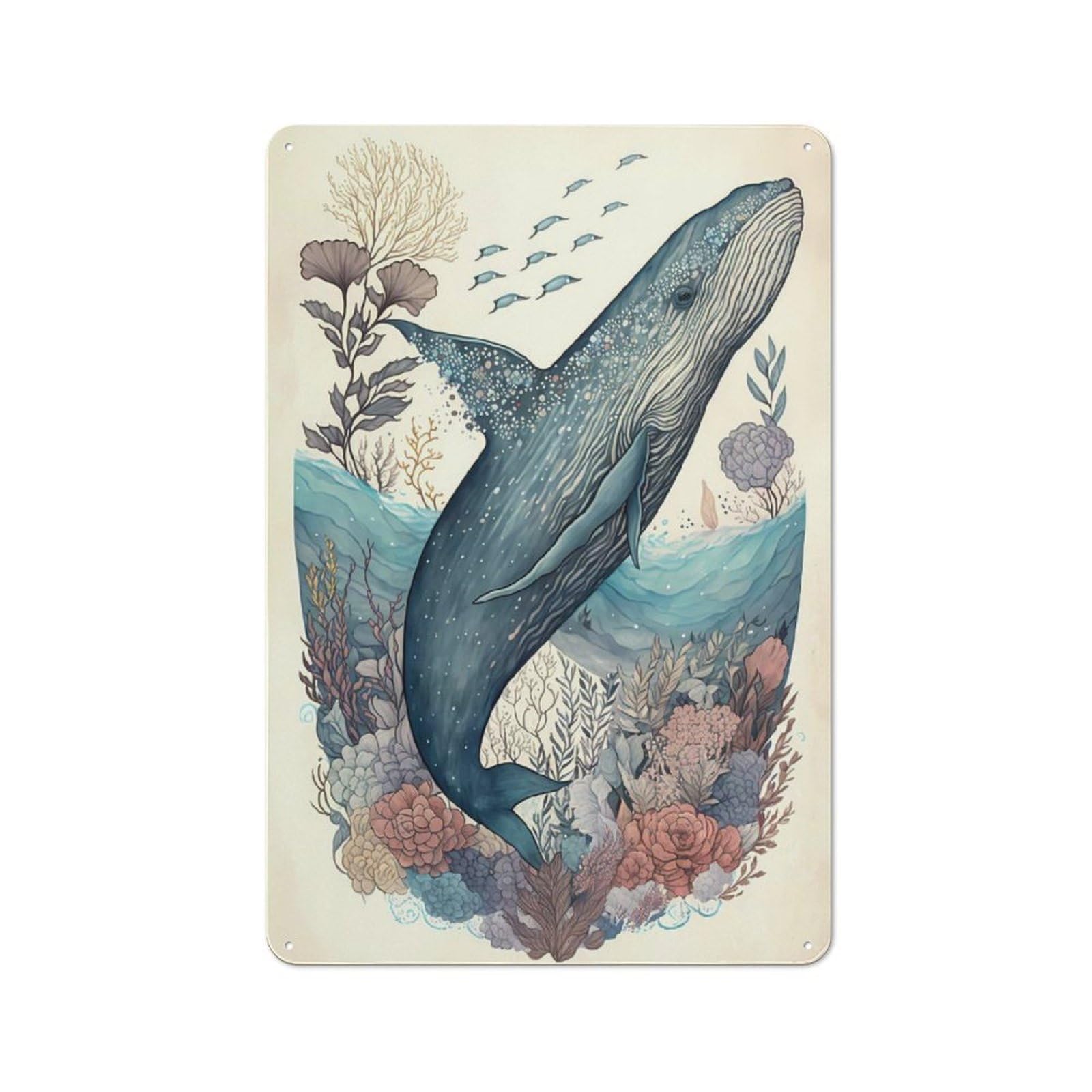 Junmoney Whale Wondrous Metal Wall Sign 30X20cm Featuring For Bar Or Restaurant, For Restaurant Interior Fans