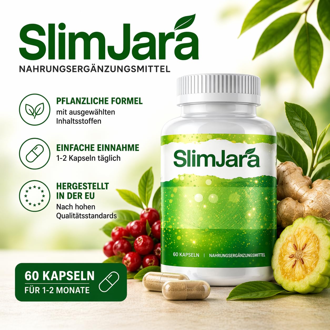 SlimJara Kapseln – 60 Stück – mit Ingwer, Cranberry & Chrom – pflanzliche Nahrungsergänzung für den täglichen Gebrauch (3)