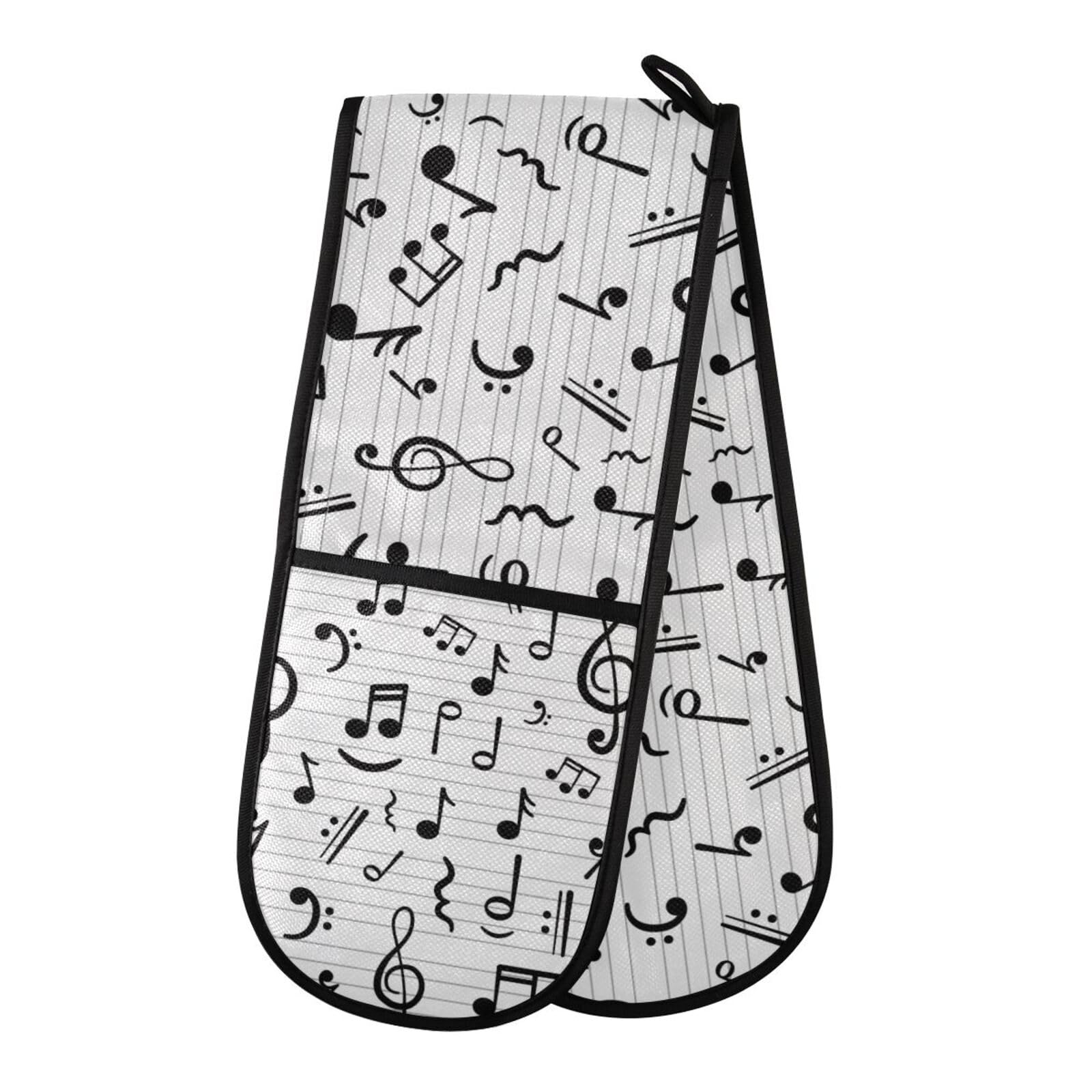 Double Oven Gloves Heat Resistant Music Note Stripe Double Oven Mitts Pot Holder Heat Protection Oven Gloves for Home Kitchen Baking Cooking BBQ Microwave