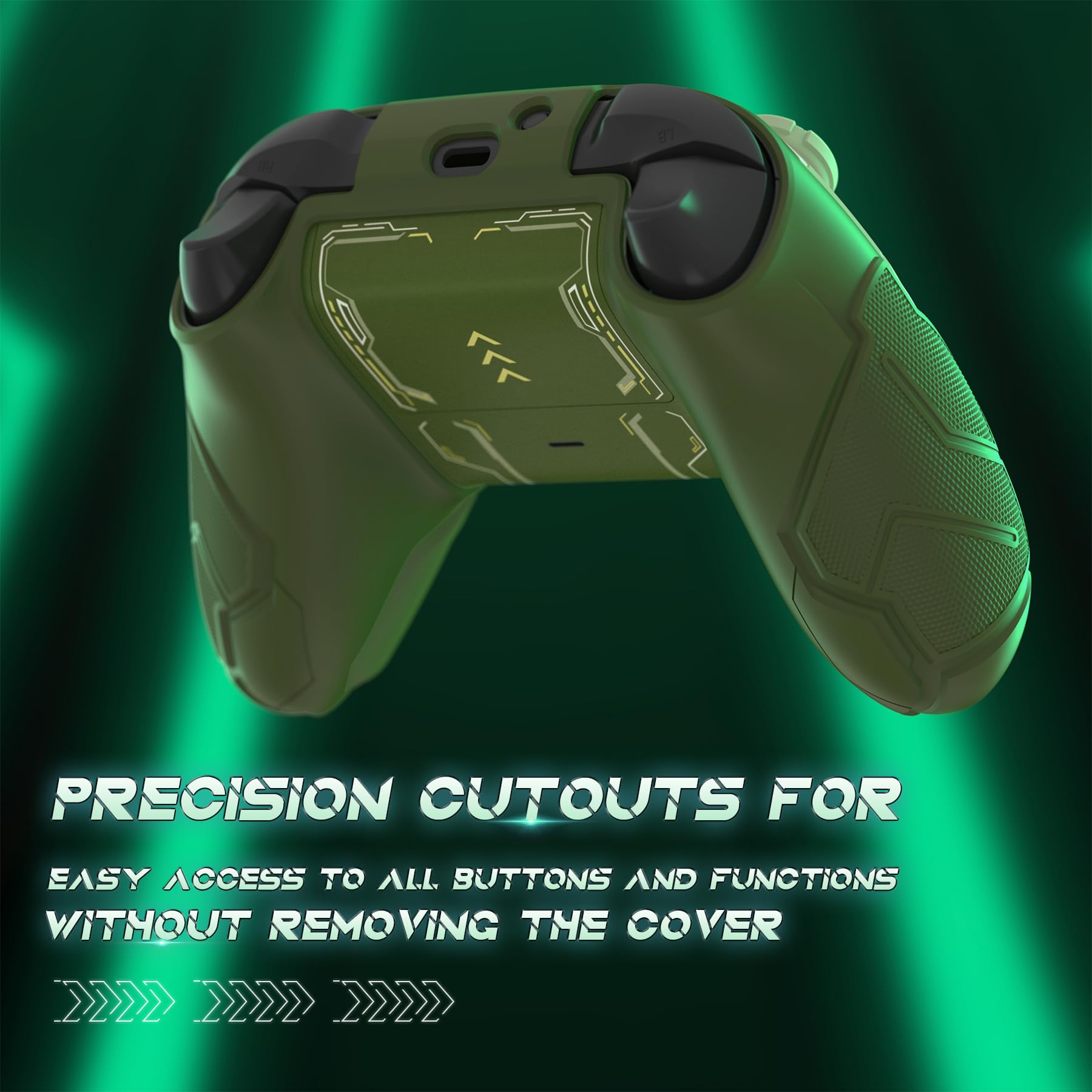playvital Stellar Mecha Hülle für Xbox Series X/S Controller, Rutschfester Griff Schutzhülle Cover Case mit Daumenkappen & Aufklebern für Xbox Core Wireless Controller, Olivgrün & Salbei grün - 5