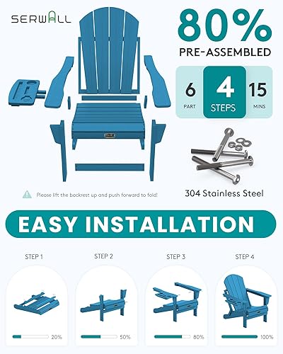 Miniatura 314 de SERWALL - Silla plegable Adirondack para patio, jardín, exterior, resistente a la intemperie, sillas para hoguera, color naranja