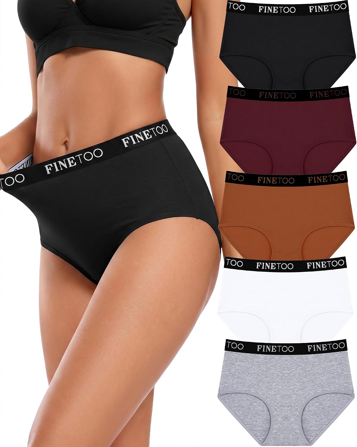 High Waisted Cotton Underwear for Women Full Coverage Soft Briefs 5 Pack