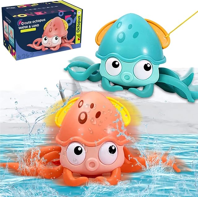 Yizemay Walking Amphibious Octopus, Crawling Octopus Floating Wind-up Bath Toys Interactive Bath Octopus for Kids Toddlers Baby (Pink)