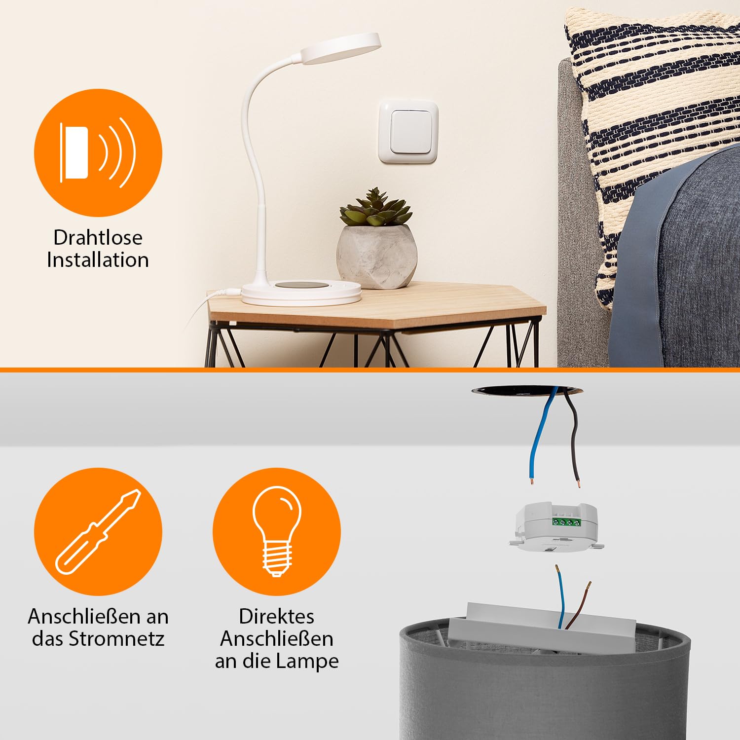 Smartwares Home Automation Set Plug & Connect Funkstecker - für das Schlafzimmer - 3 Einzelschalter und 1 Unterputzmodul SH4-99567