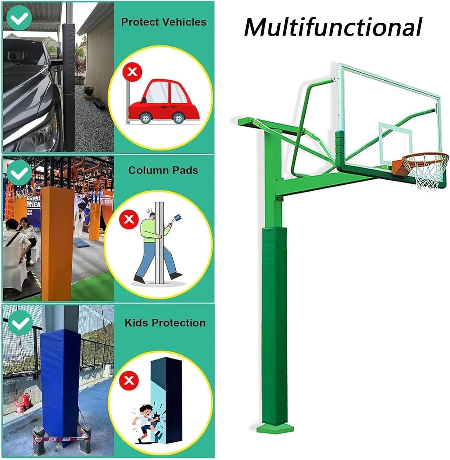 Basketball Pole Pad Square, 1.8m Tall Weatherproof Protective Padding, Wrap Around Square Pole Padding, Safety Pole Pads, Basketball Pole Crash Cushion for Indoor Outdoor