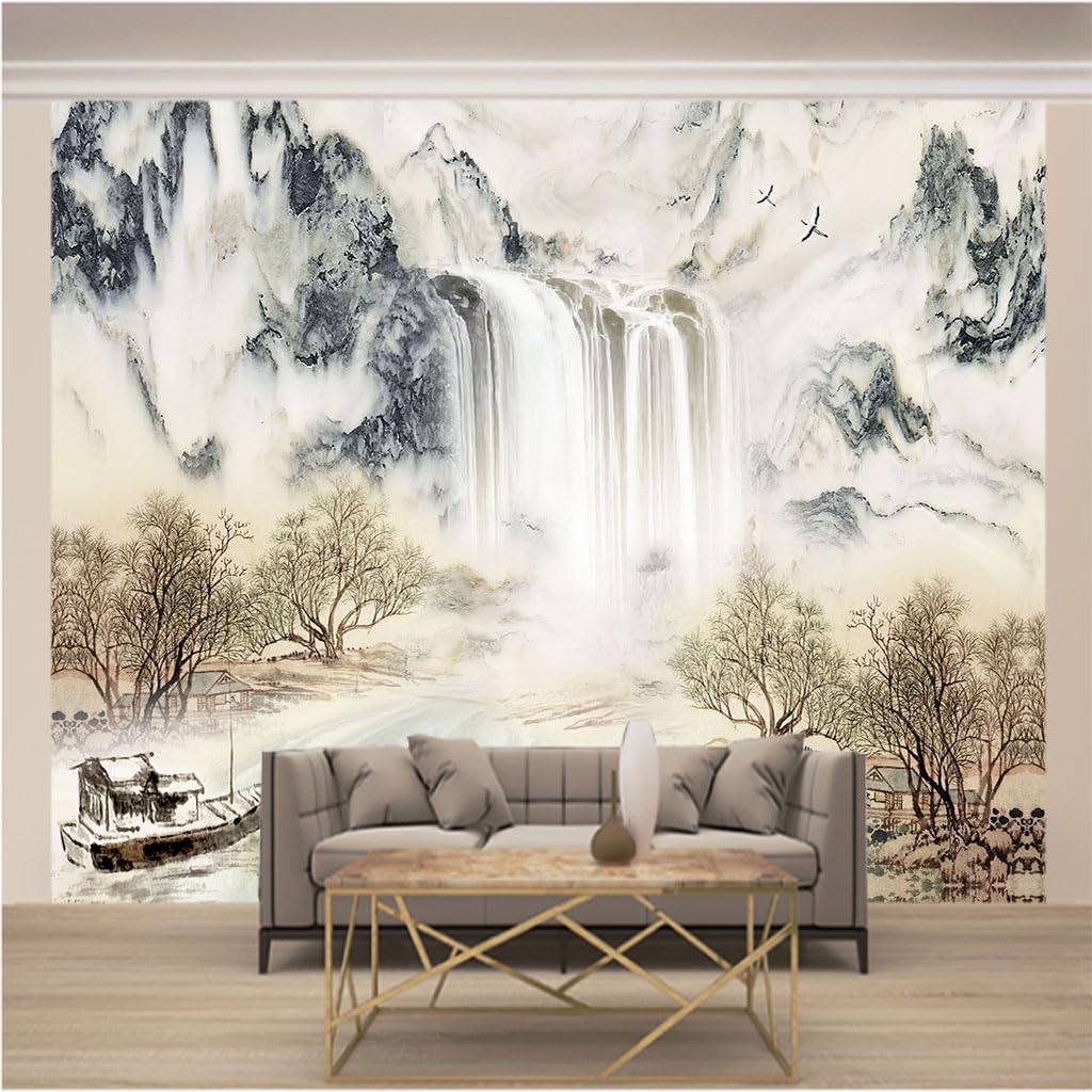Papier peint panoramique cascade pour créer un salon zen et lumineux