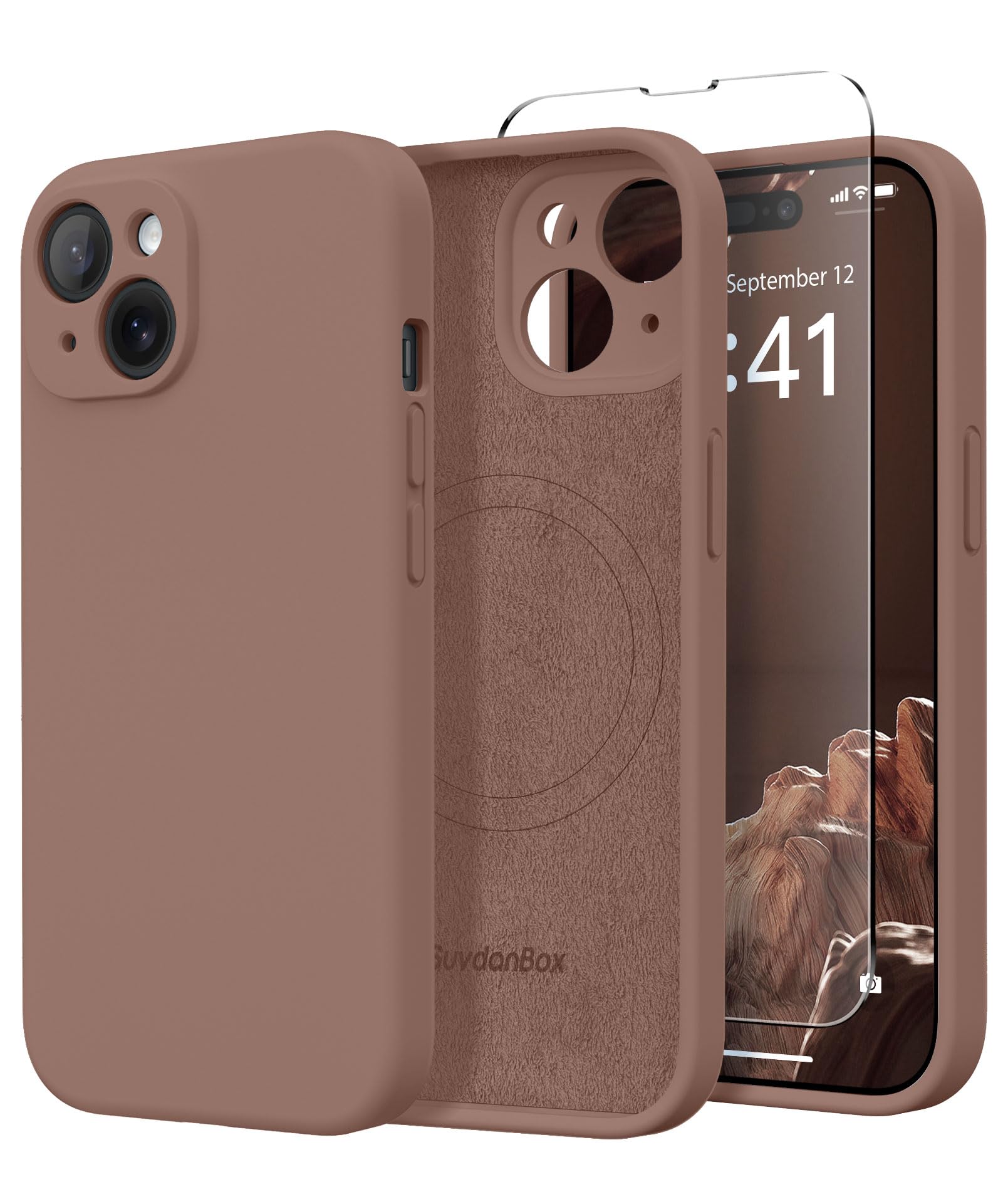 Magnetic for iPhone 15 Case Silicone Brown
