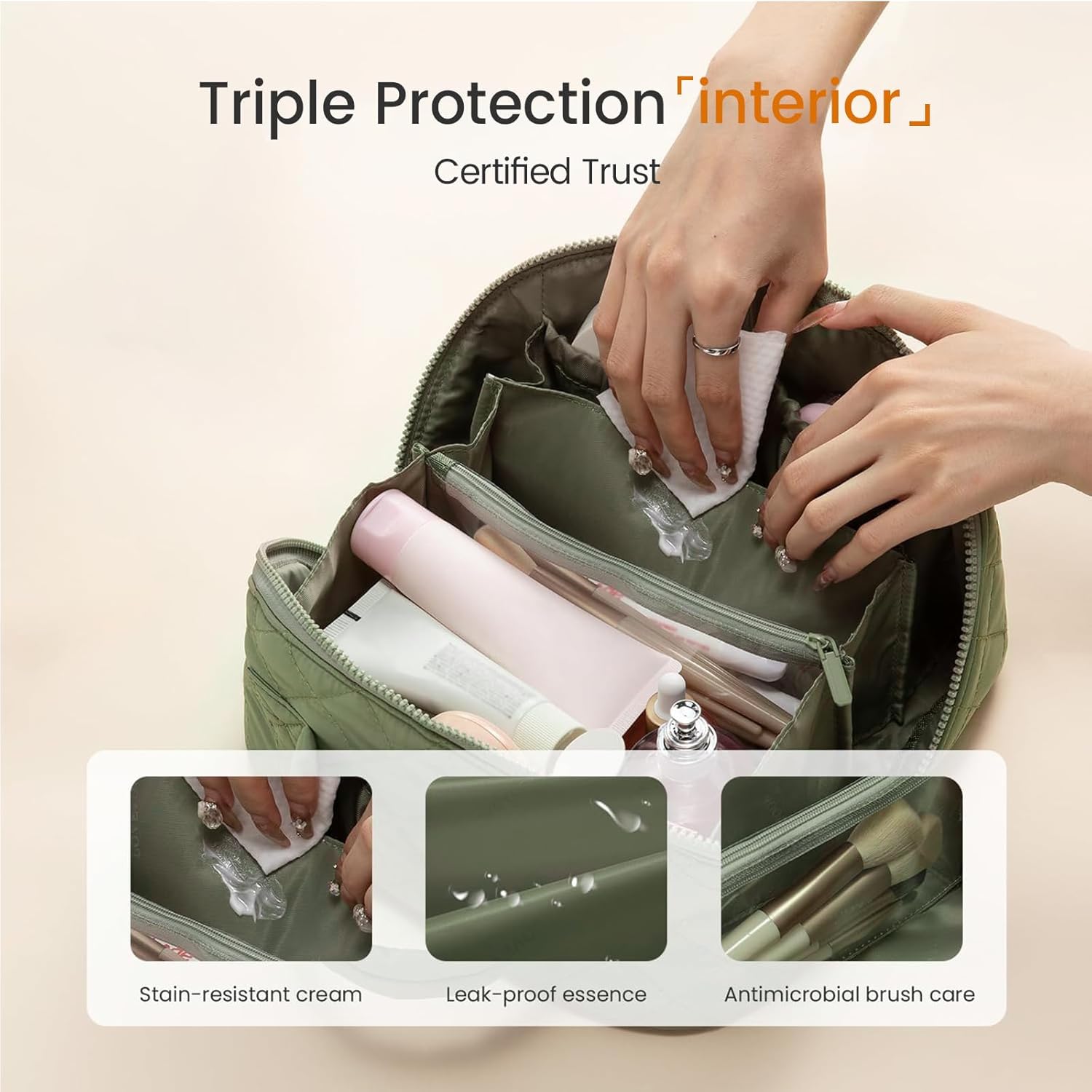 Toiletry Bag for Women, Travel Makeup Bag Organizer, Wide Open Lay-Flat Water-Resistant Large Cosmetic Case, Puffy Padded Travel Organizer for Toiletries & Brushes Large Capacity with Compartments - Image 5