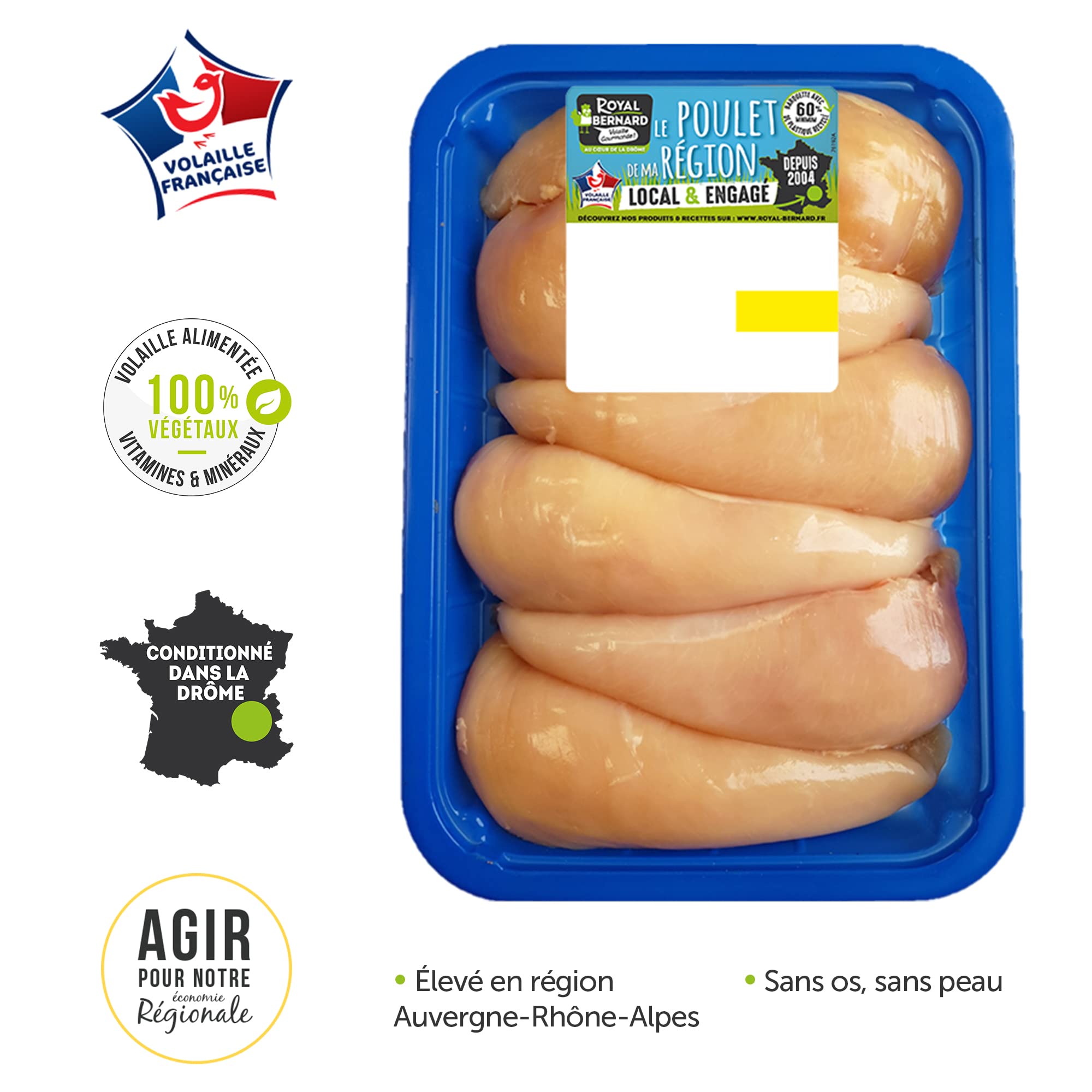 Royal Bernard - Assortiment Plaisir - Colis de 4 Savoureux Produits de Volaille - 6 merguez de volaille + 1 barquette de sauté de poulet + 6* filets de poulet + 4* cuisses de poulet fermier
