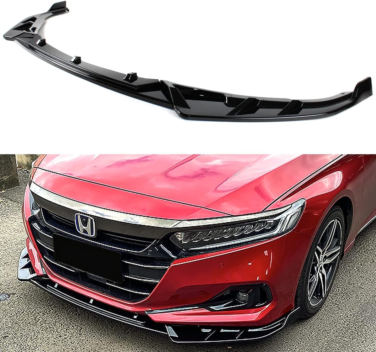 V2 JDM 3PC GT Style Painted Gloss Black Front Bumper Lip Splitter Kit Compatible for 2021 2022 Honda Accord EX LX Touring Sport All Models