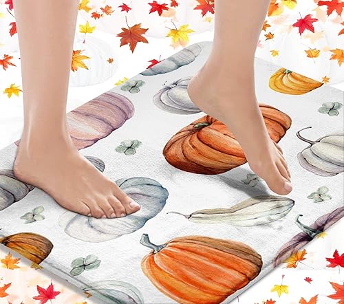 Miniatura 7 de ArtSocket Juego de 3 alfombras y tapetes de baño de calabazas de Halloween, tapetes de baño de terror espeluznante antideslizantes, tapete de baño