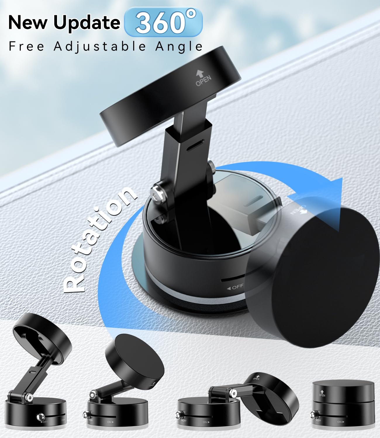 imluckies Supporto Magnetico Telefono con Aspirazione a Vuoto, Rotante e Pieghevole a 360°, Compatibile con iPhone Magsafe per Doccia/Bagno/Specchio/Auto/Cucina, Nero