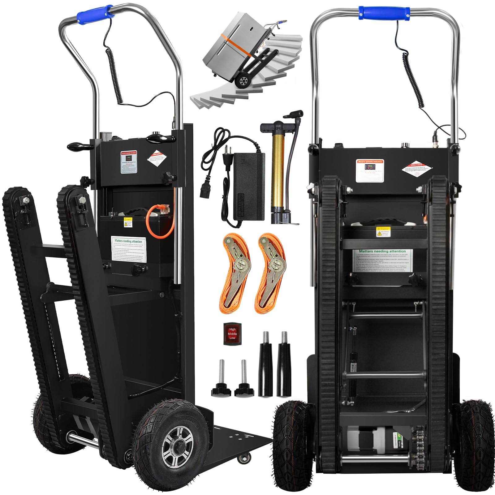 Electric Stair Climbing Hand Trucks Dolly Cart, 900lb Capacity Heavy Duty Stair Climber with Ropes, Carry Heavy Objects Up and Down Stairs Effortless