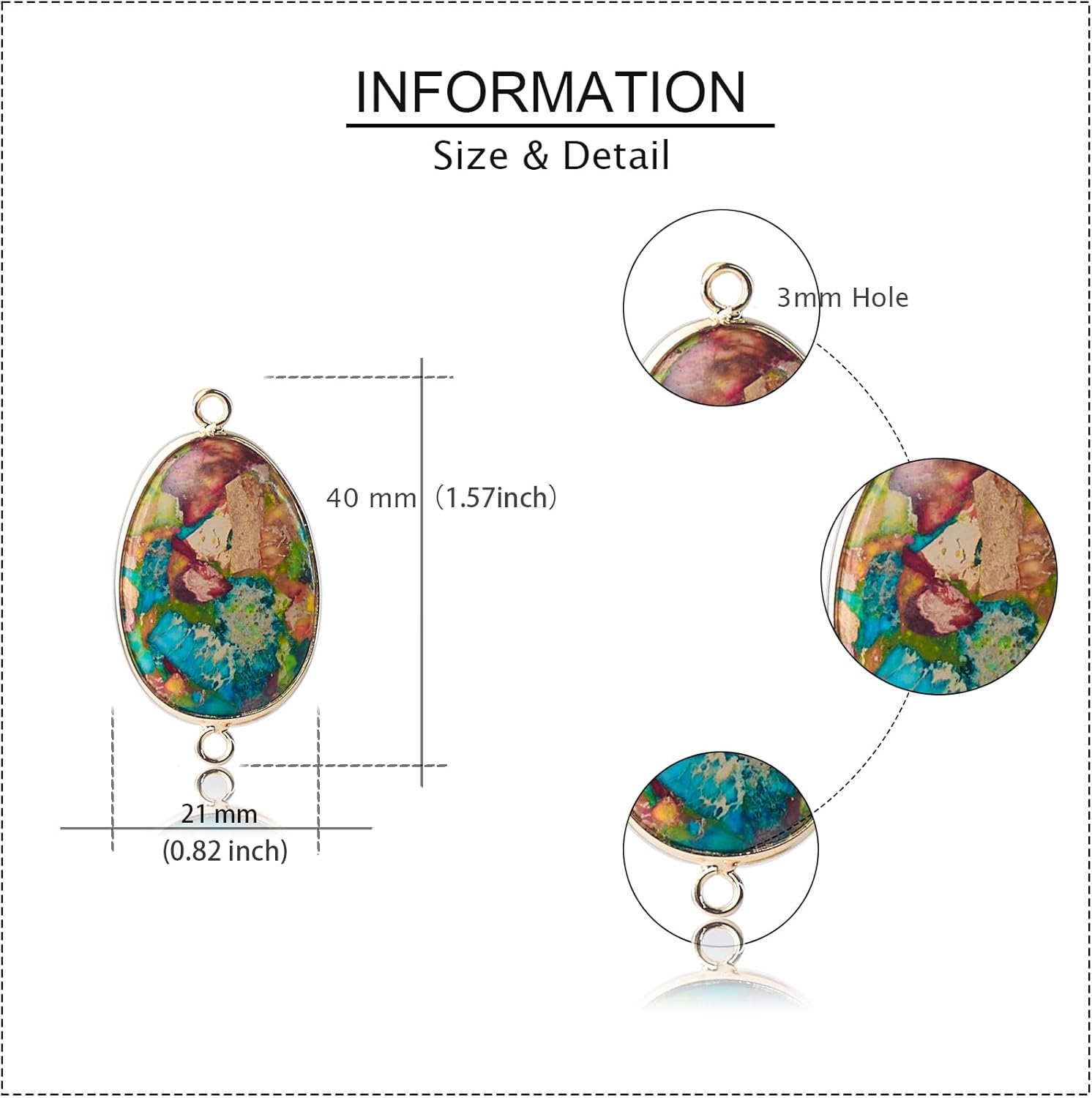 4 Pieces Natural Oval Imperial Jasper Stone Connectors,Gemstone Links Charms for Jewelry Making Necklace Bracelet Earring - Image 2