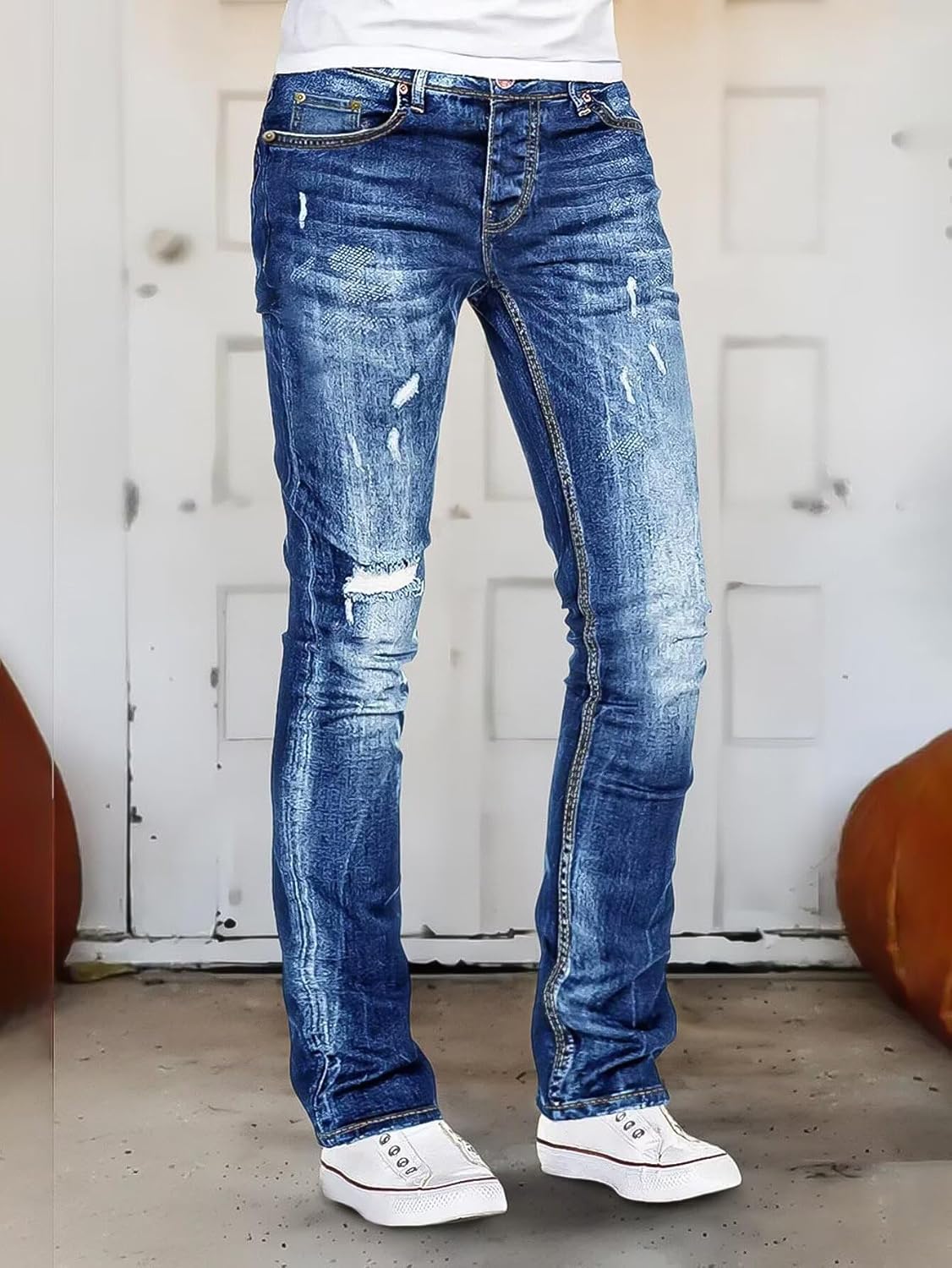 Flamingals Straight Leg Jeans for Women Mid Rise Ripped Wash Stretchy Curvy Fit Casual Denim Skinny Jeans - Image 2