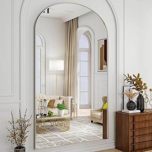 Vista 132 de Espejo arqueado de longitud completa, espejo arqueado de 36 x 78 pulgadas con soporte, montado en la pared para baño, vestidor, para colgar