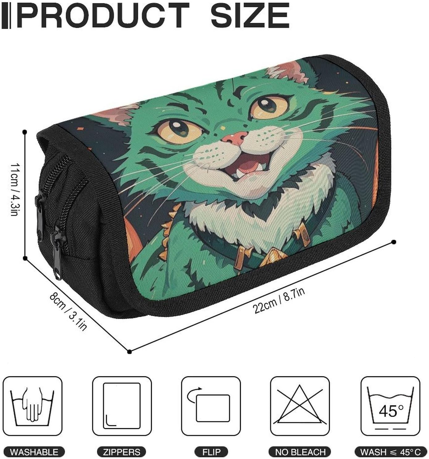 Anime Green Cat Pencil Case Large Capacity Makeup Bags 2 Compartments Pencil Pouch Portable Cosmetic Bag For Office Supplies, Cosmetics image 3