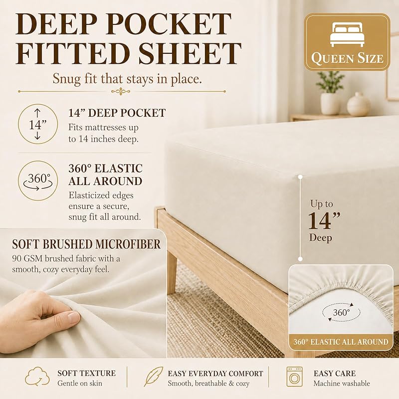 CozyLux Queen Comforter Set Beige - 7 Pieces Vertical Quilted Bed in a Bag image 5