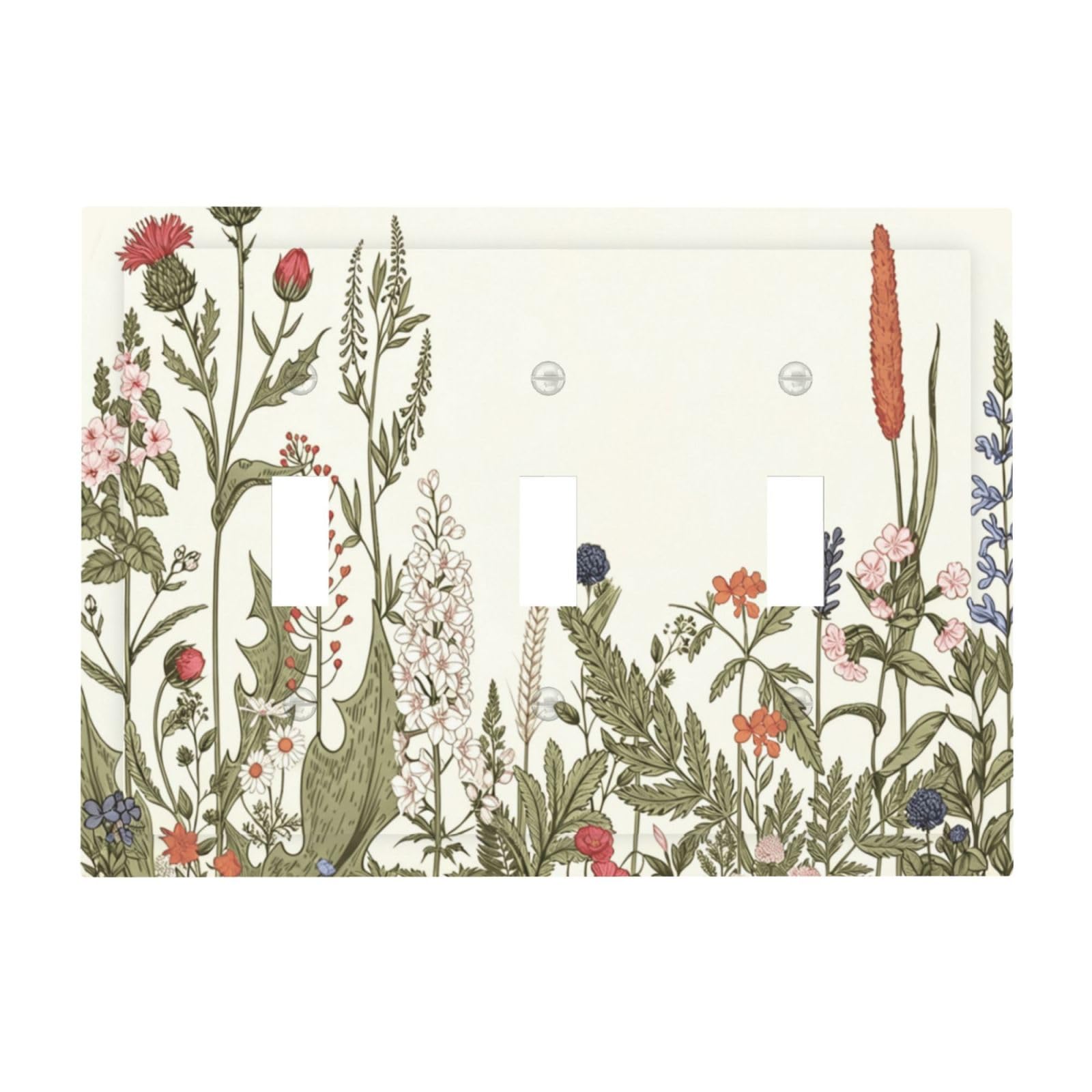 Dwbguo Country Wild Floral Decorative Light Switch Plate Covers Vintage Wildflower Sage Green Leaves 3 Gang Artistic Wall Plate Unique Triple Toggle Light Switch Covers For Farmhouse Kitchen Decor