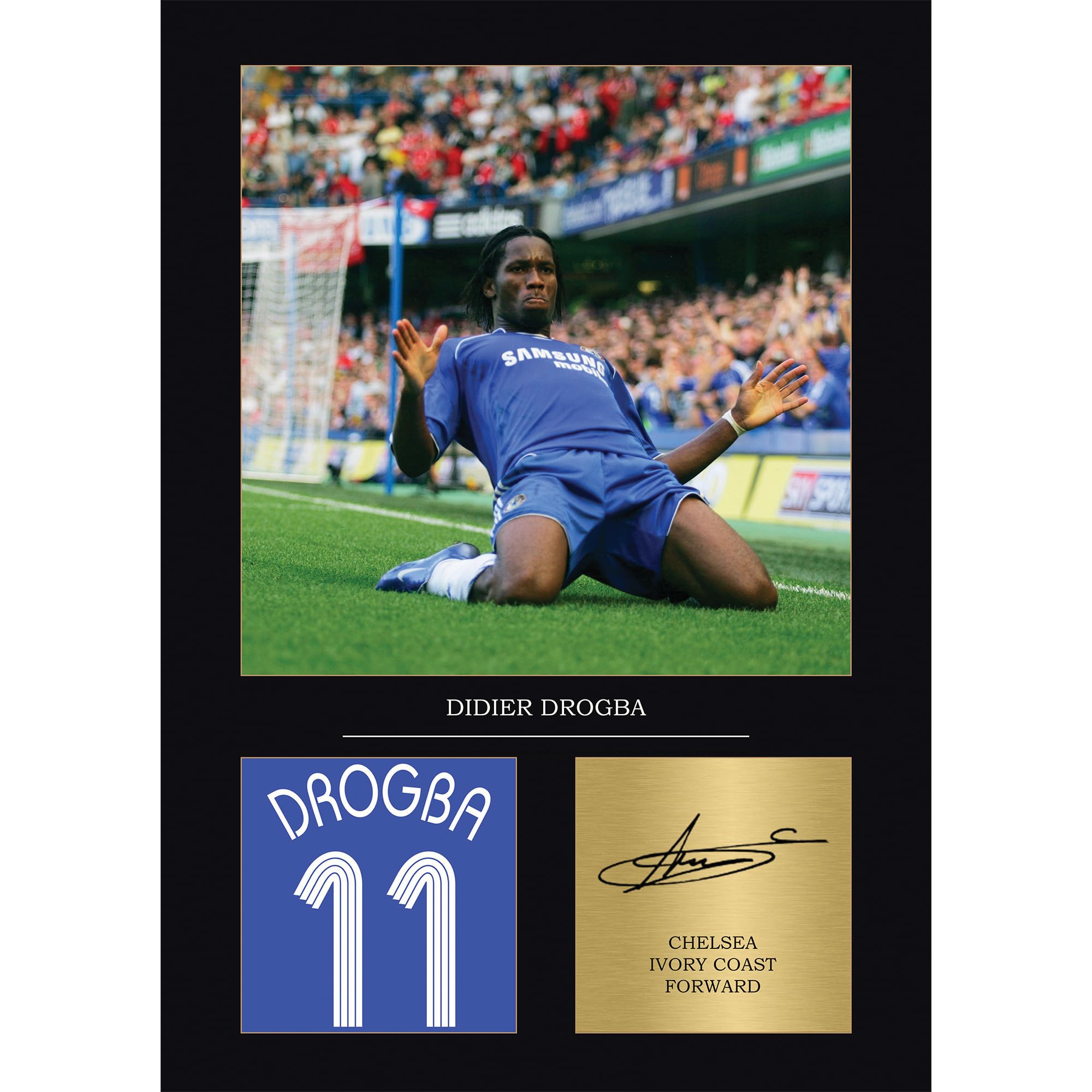 Didier Drogba Gift Signed A4 Print Display Unframed Chelsea Gifts For Boys Digitally Reproduced Signature Chelsea FC Gifts CFC (Framed)